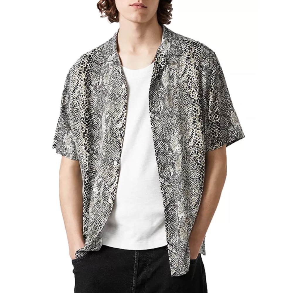ALLSAINTS Reptilia Snakeskin Print Relaxed Fit Camp Shirt